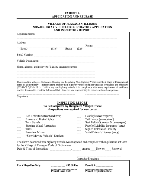 First page of the Non-Highway Vehicle Registration Application and Inspection Report