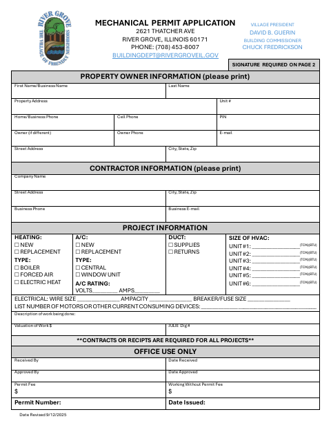 First page of the Mechanical Permit Application