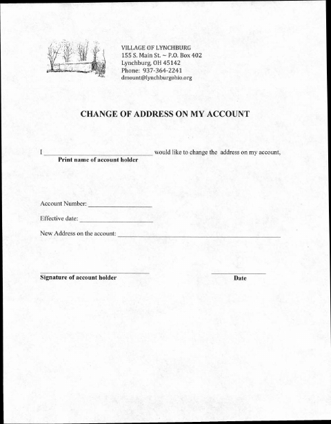 First page of the Change of Address on My Account