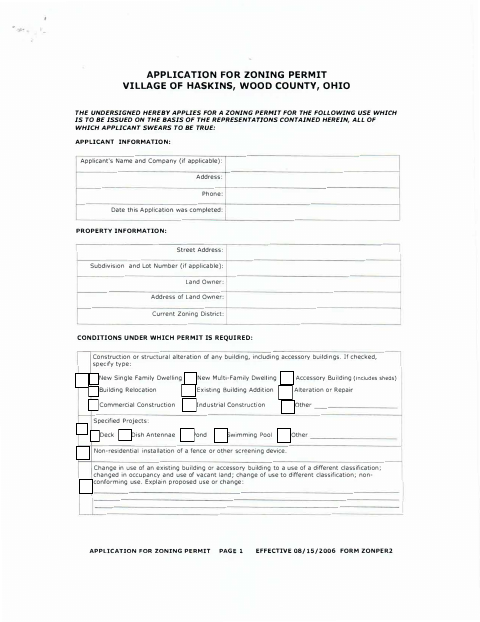 First page of the Zoning Permit Application