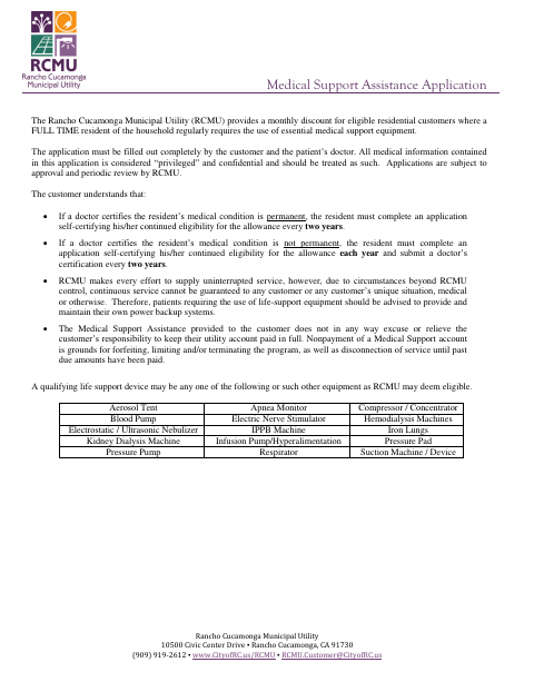 First page of the Medical Support Assistance Application