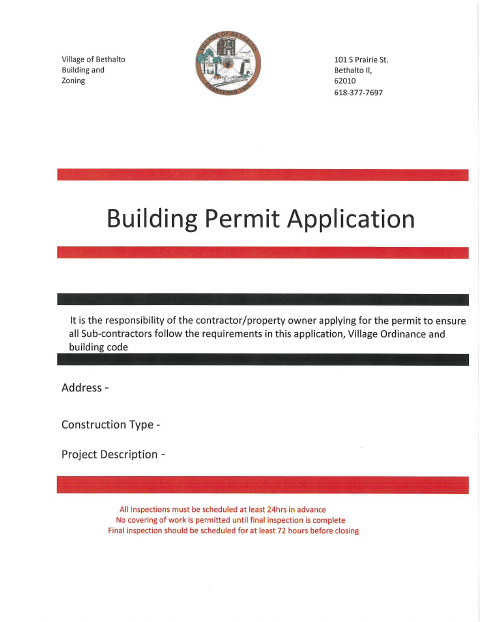 First page of the Building Permit Application