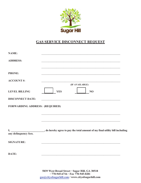 First page of the Gas Service Disconnect Request