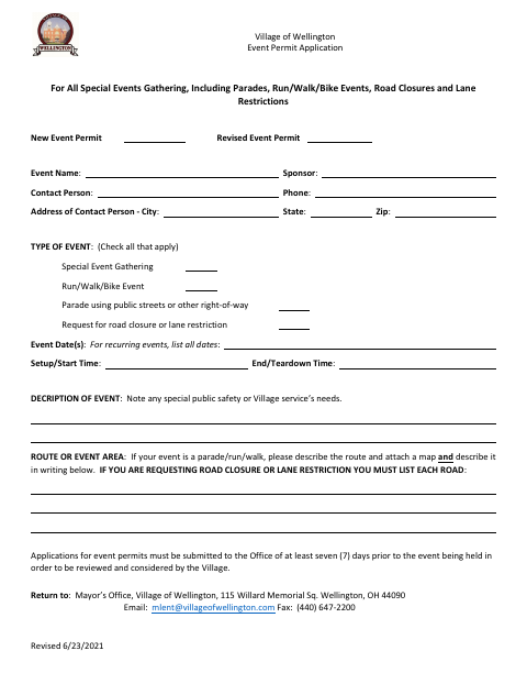 First page of the Event Permit Application
