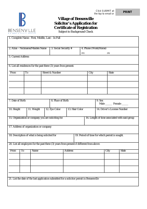 First page of the Solicitor's Application for Certificate of Registration