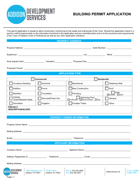 First page of the Building Permit Application