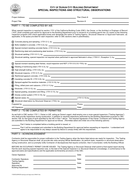 First page of the Special Inspections And Structural Observations