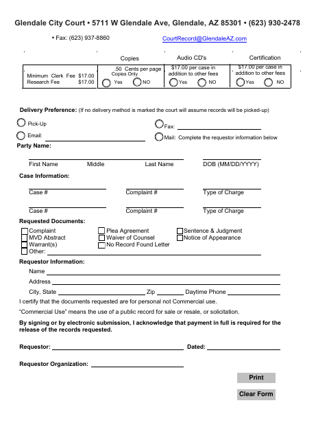 First page of the Court Record Request