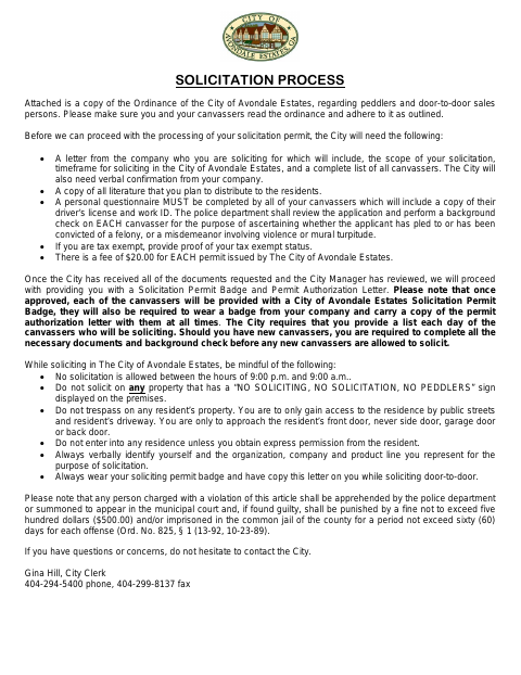 First page of the Solicitation Permit Application