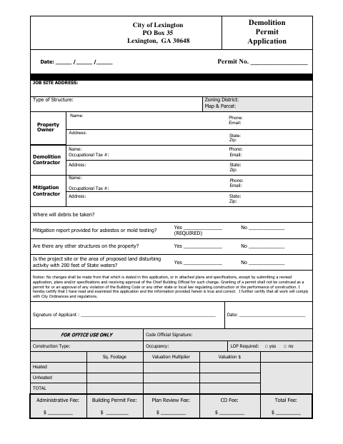 First page of the Demolition Permit Application
