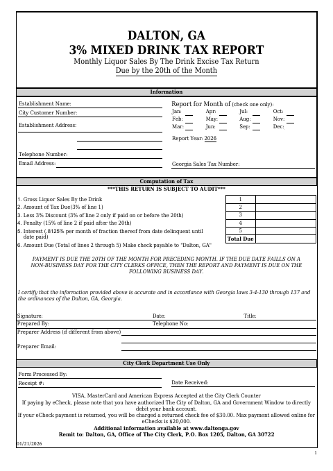First page of the Mixed Drink Tax Report