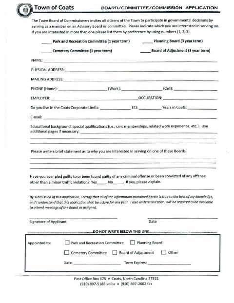 First page of the Boards and Committees Membership Application