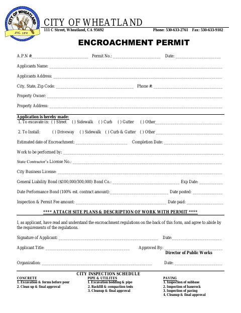 First page of the Encroachment Permit
