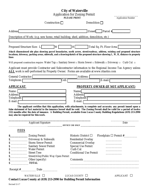 First page of the Application for Zoning Permit
