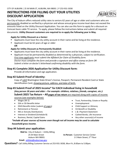 First page of the Utility Discount Application and Instructions