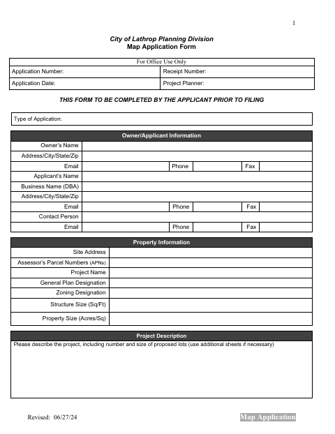 First page of the Map Application Form