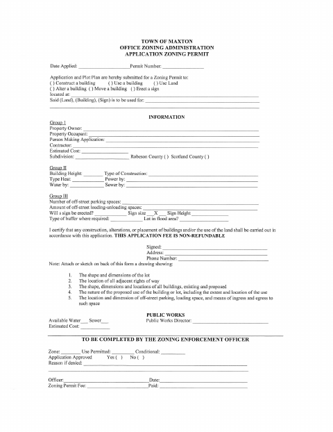 First page of the Zoning Permit Application