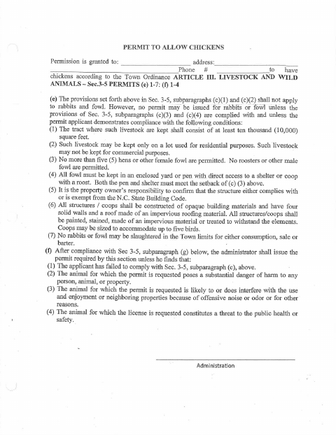 First page of the Permit to Allow Chickens