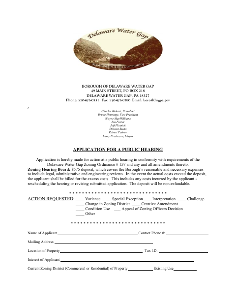 First page of the Application for a Public Hearing