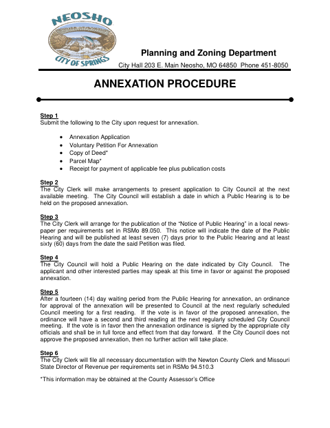 First page of the Application and Procedure for Annexation