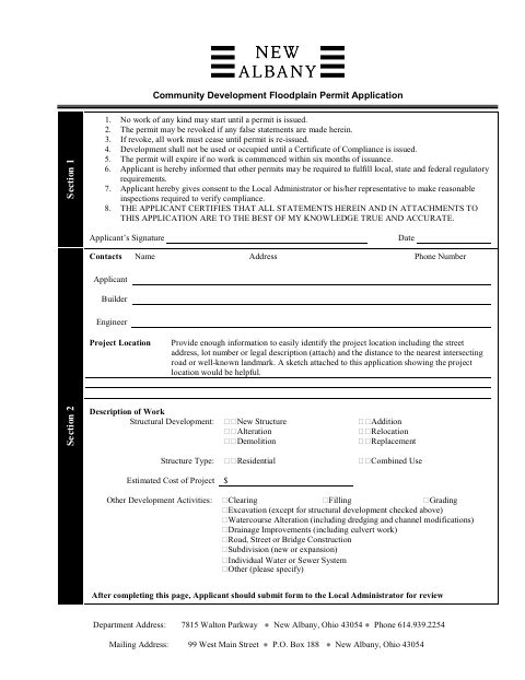 First page of the Floodplain Permit Application