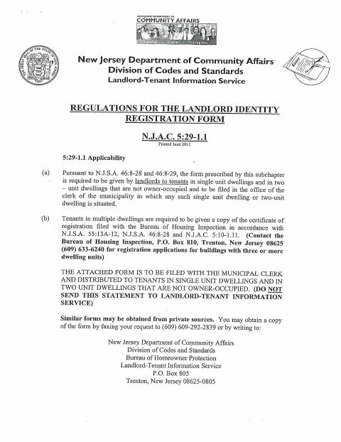 First page of the Landlord Identity Registration Form