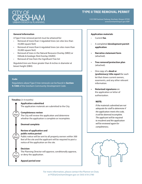 First page of the Type II Tree Removal Permit