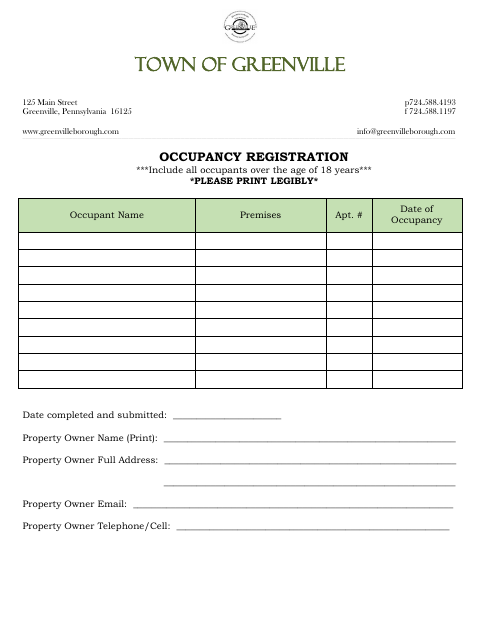 First page of the Occupancy Registration