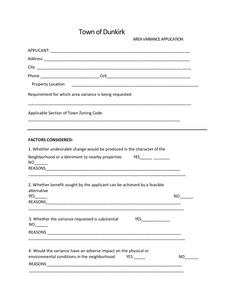 First page of the Area Variance Application