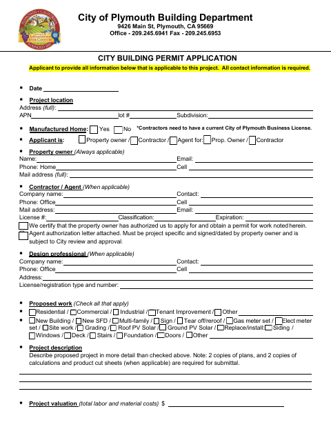 First page of the Building Permit Application With Smoke and Carbon Monoxide Affidavit