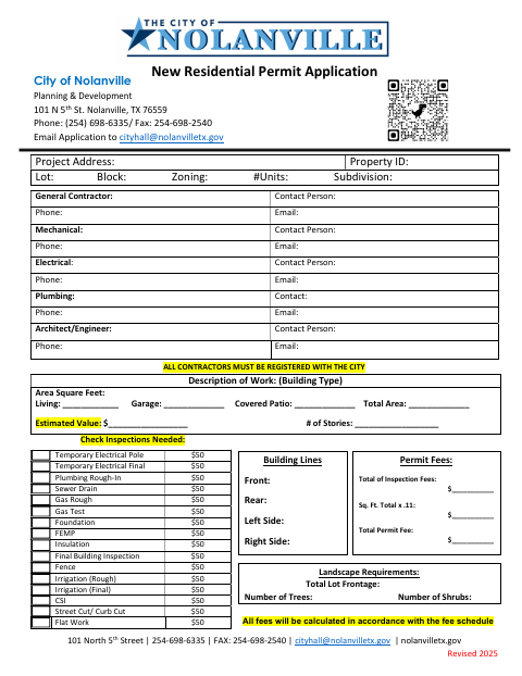 First page of the New Residential Permit Application