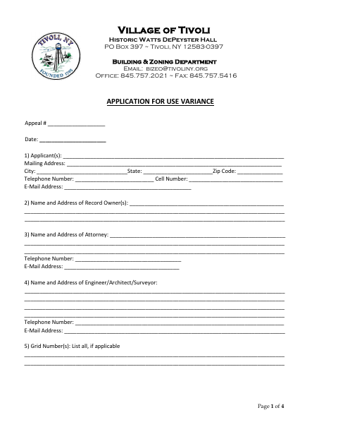 First page of the Application for Use Variance