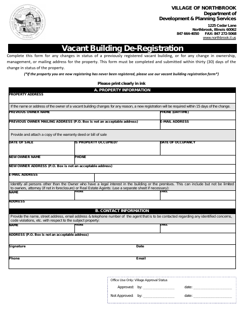 First page of the Vacant Building De-Registration