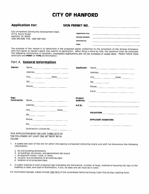 First page of the Sign Permit Application