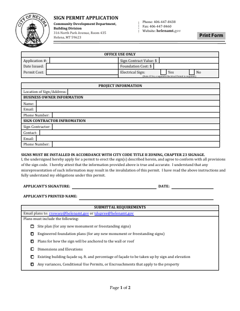 First page of the Sign Permit Application
