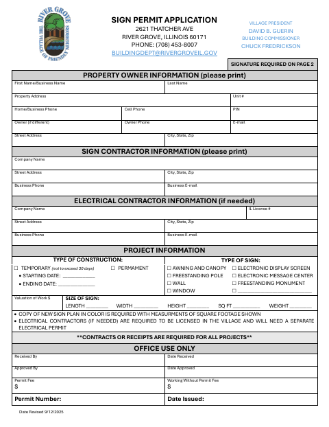 First page of the Sign Permit Application