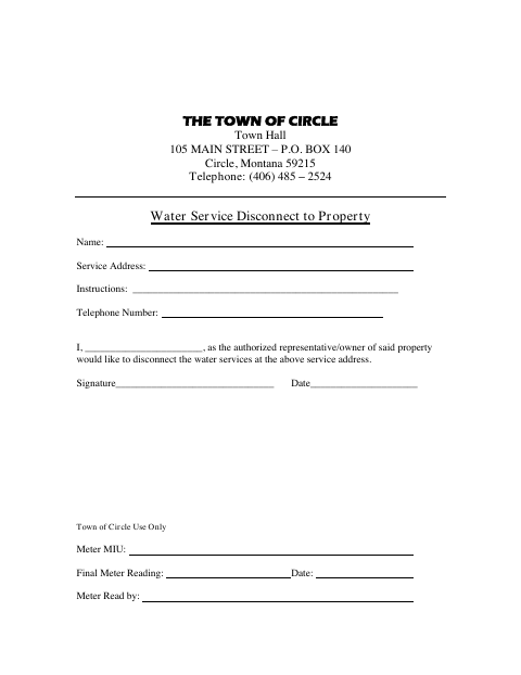 First page of the Water Service Disconnect Request