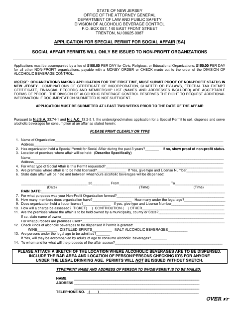 First page of the Application for Special Permit for Social Affair