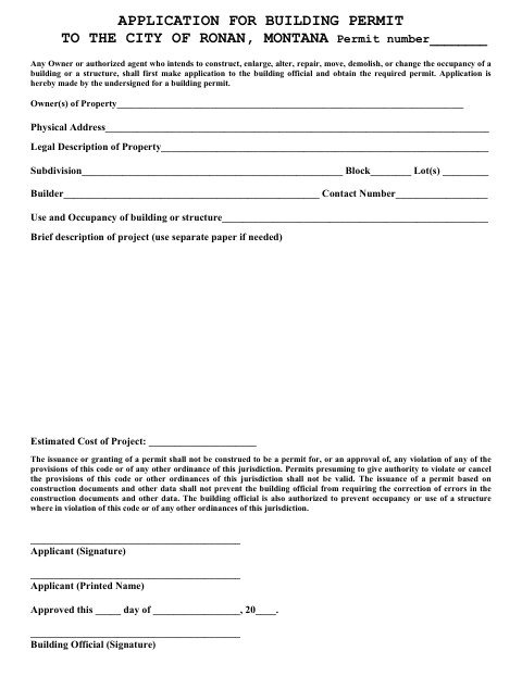 First page of the Application for Building Permit