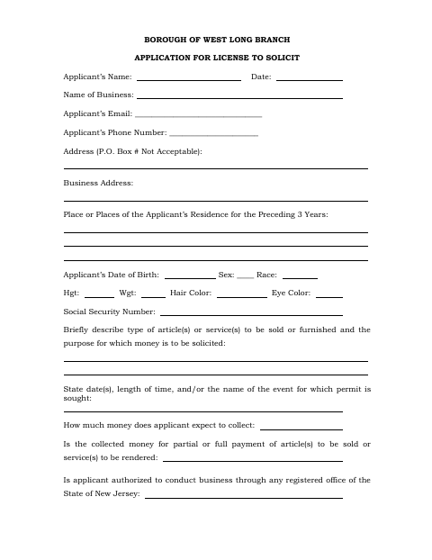 First page of the Application For License To Solicit