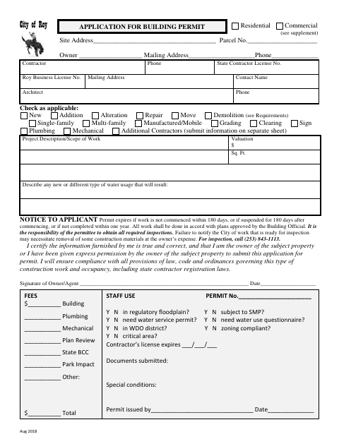 First page of the Application for Building Permit
