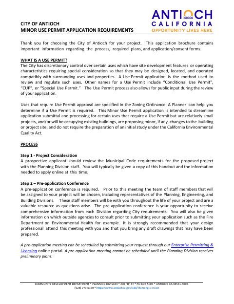 First page of the Minor Use Permit Application