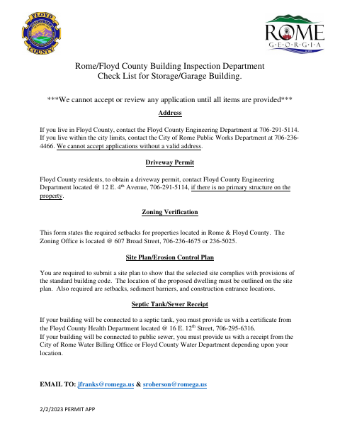 First page of the Storage or Detached Garage Building Permit Application