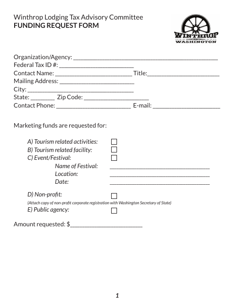 First page of the Lodging Tax Funding Request Form