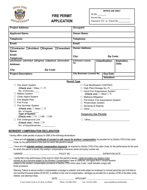 First page of the Fire Permit Application