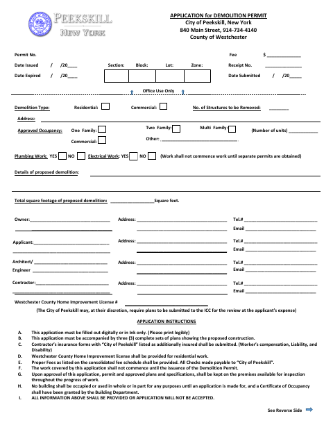 First page of the Demolition Permit Application