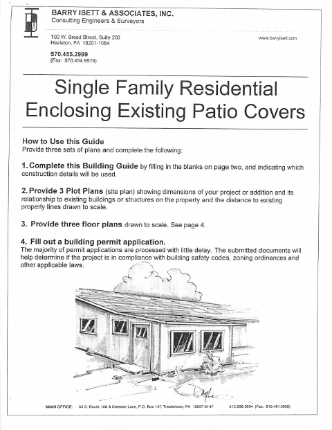 First page of the Single Family Residential Enclosing Existing Patio Covers
