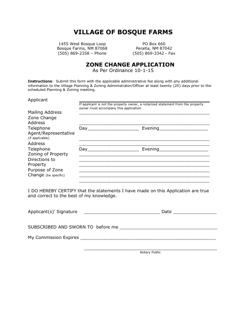 First page of the Zone Change Application