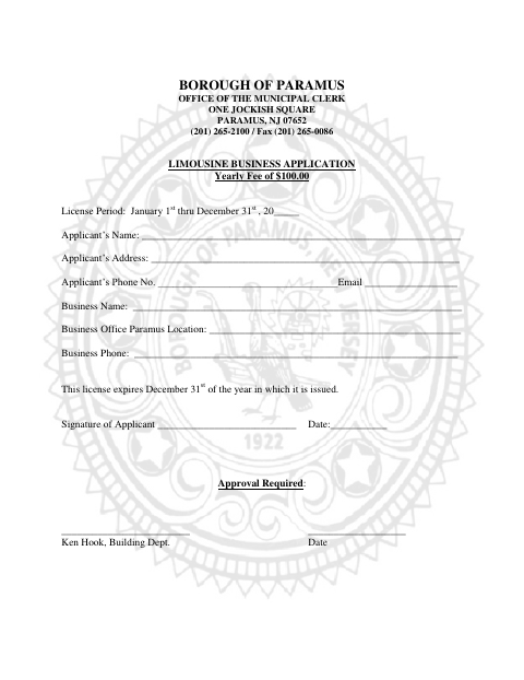 First page of the Limousine Business and Vehicle Registration Application