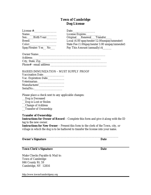 First page of the Dog License Form